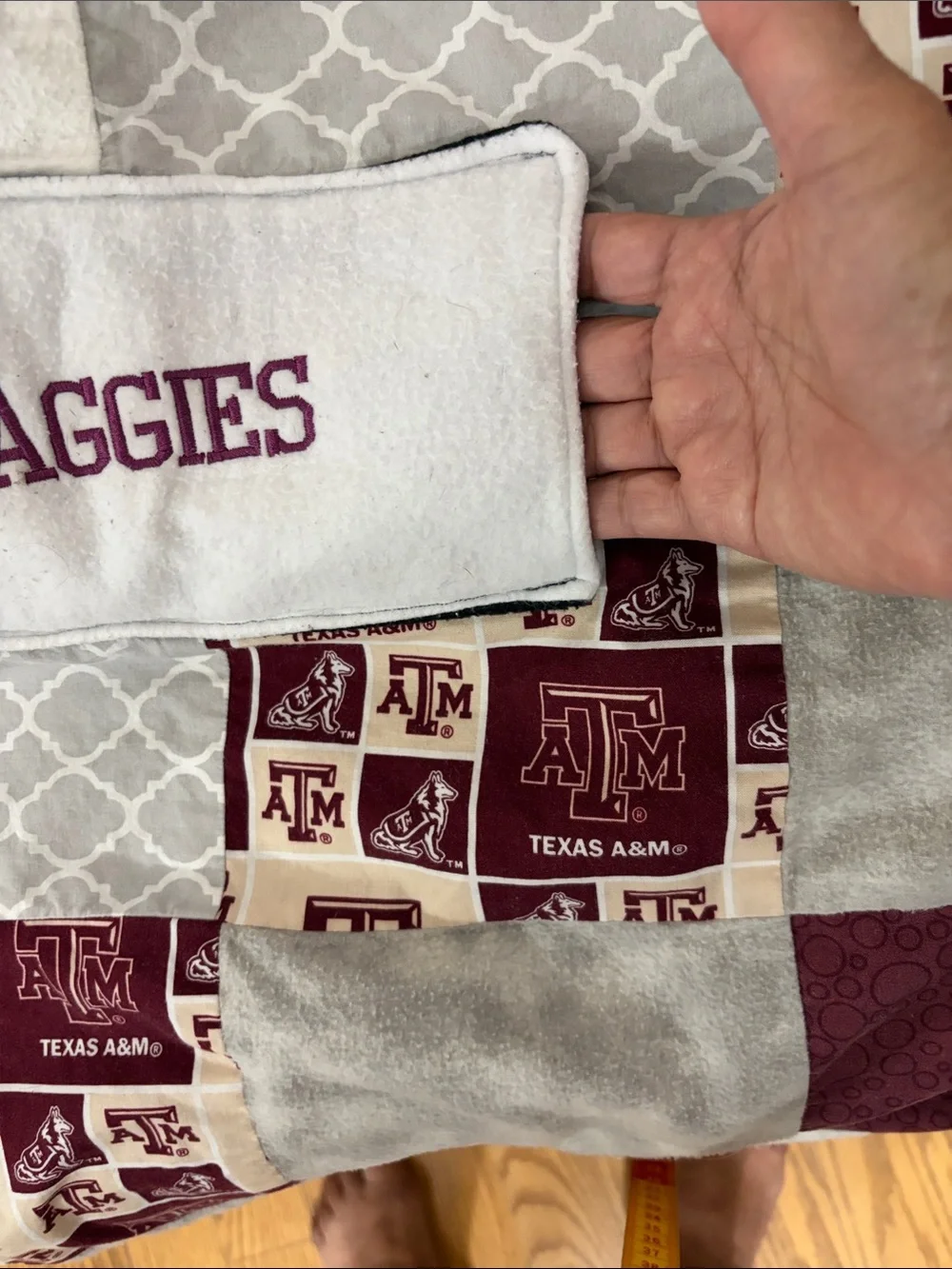 Texas A&M Aggies Patchwork Throw Blanket - Maroon & White Hand Pocket in front